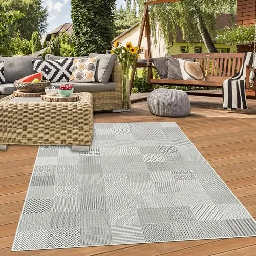 Teppich-Traum Outdoorteppich Wintergarten Terrasse Balkon Garten wetterbeständig UV-Beständig hell in Grau, 160 x 230 cm