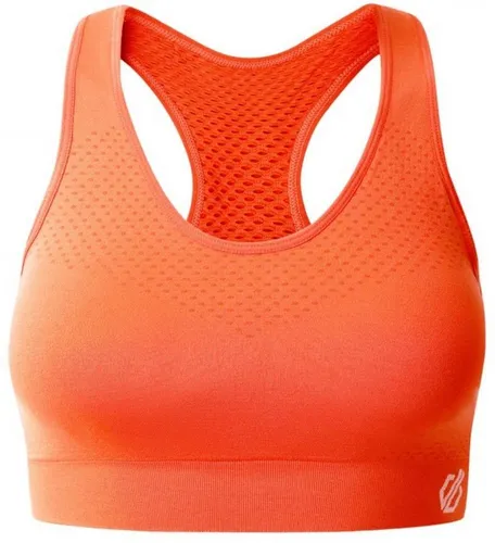 Dare2b Dont Sweat It II Sport-BH Orange L - Sport-BH mit geringem Halt, ideal für mittlere Aktivitäten. Hergestellt aus recycelten Materialien für hohen Komfort und schnelle Trocknung. Das Racerback-Design sorgt für optimale Bewegungsfreiheit.