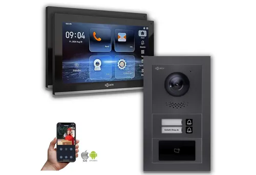Goliath Intercom Video-Türsprechanlage Goliath IP Video Türsprechanlage: 10-Zoll 2 Familienhaus, RFID, Anthra (Privat oder Gewerblich)