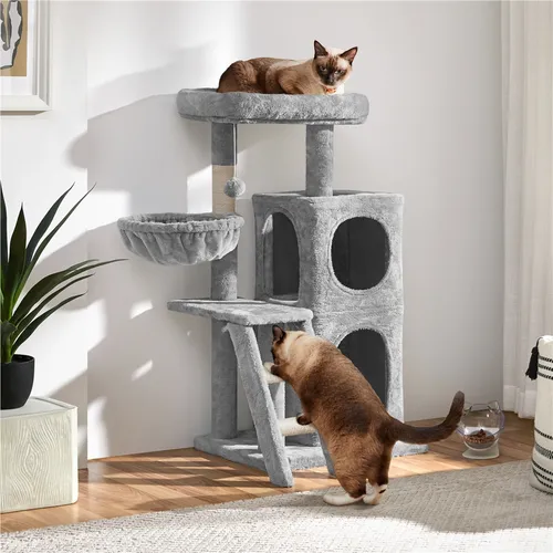 Yaheetech Kratzbaum Katzenbaum 94 cm Kletterbaum für Katzen mit 2 Spielhaus Katzenmöbel Hellgrau - Hellgrau
