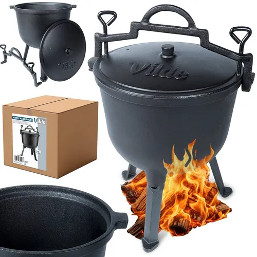 Gusseisen-Kessel Feuertopf Feuerkessel  auf Füßen mit Deckel CAST LINE 10 L