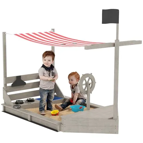 Outsunny Sandkasten aus Holz, Grau, 103x144.5x180 cm - Robuster Sandkasten aus hochwertigem Holz in Grau, ideal für kreative Spielstunden im Freien. Perfekt für Kinder, um ihre Fantasie zu entfalten!