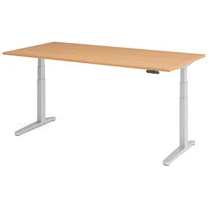 Hammerbacher Sitz-Steh-Schreibtisch elektrisch 200x100cm Buche/silber - Kinderschreibtisch elektrisch höhenverstellbar, ideal für flexibles Arbeiten, mit Memoryschalter und stabilen C-Fuß Gestell in modernem Design.