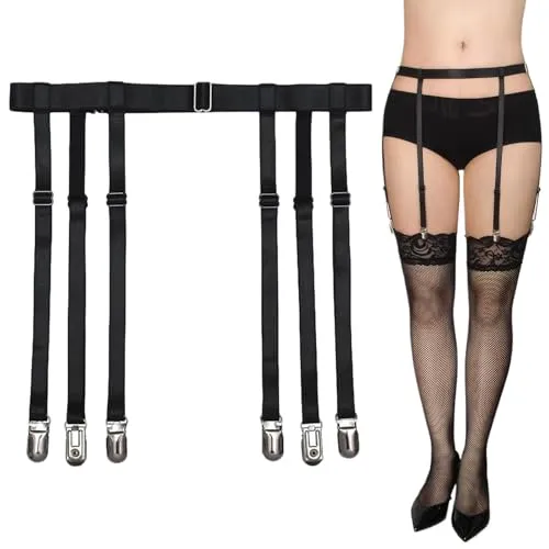 FLAVNTEL Strumpfbandgürtel für Damen, Damen Sexy Punk Körper Harness Harajuku Bein Caged Oberschenkel Holster Strumpfband Gotisch Taille Gürtel mit Metallclips für Rave Outfit