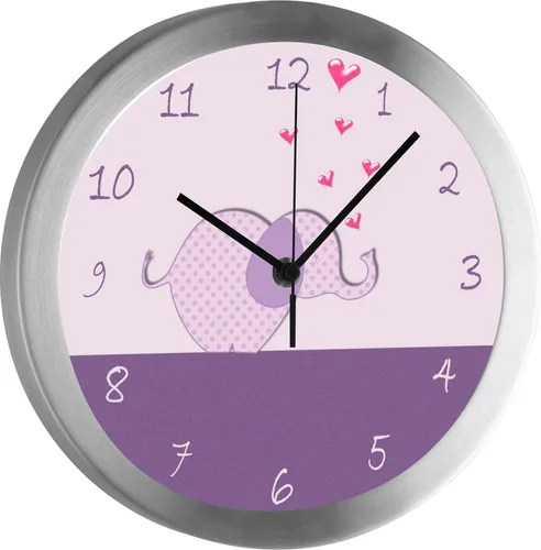 Funkuhr, Kinder Wanduhr, Kinderuhr, Kinderzimmer Elefant lila