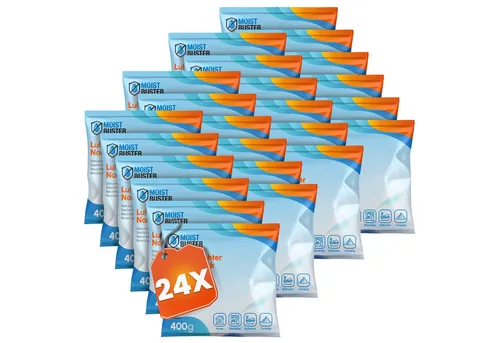 MoistBuster Nachfüllpack für Luftentfeuchter – 12 x 400g Granulat - Das 12er Set Nachfüllgranulat für den MoistBuster sorgt für ein angenehmes Raumklima, indem es überschüssige Feuchtigkeit bindet. Ideal für Räume, Keller und Kleiderschränke – stromlos und umweltfreundlich!