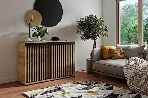 KIER FURNITURE Kommode Malani DUPLO 120 - Mehrzweckschrank für Flur Schlafzimmer Wohnzimmer Kinderzimmer - Industrie-Design - Geräumige Regale - Eiche Craftlich Gold 120x45x94cm