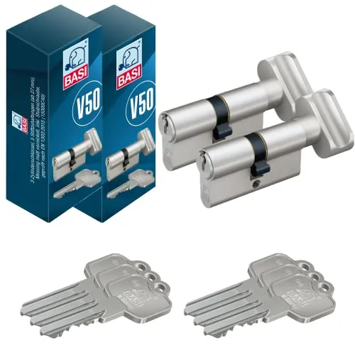 BASI | 2er SET V50 Profil-Knaufzylinder K35/35 mm | Gleichschließend | Profilzylinder | Türzylinder Schließzylinder für Hauseingangstüren Wohneingangstüren | Zylinderschloss mit 3 Schlüsseln