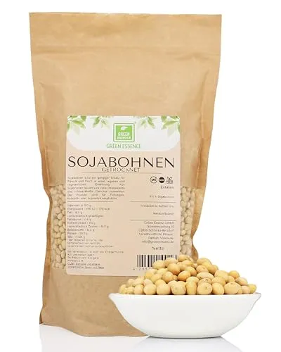 Sojabohnen 1kg von Green Essence getrocknete Sojabohnen naturbelassen pflanzliche Proteinquelle ideal als Fleischersatz für vegane Küche, Eintöpfe, Tofu & Sojagetränk (1 kg (1er Pack))