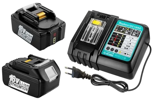 BL1850B Akku (2Stück) 18V 5,0 Ah mit Ladegerät DC18RC Ersetzen für Makita Akku BL1850B BL1850 BL1840B BL1840 BL1830B BL1830