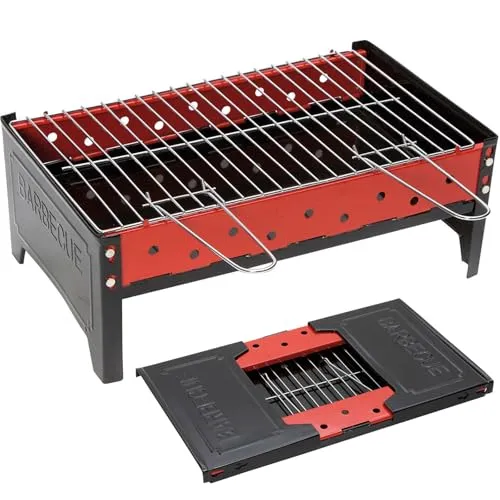 Bo-Camp Holzkohlegrill Faltgrill BBQ Compact Mini - Camping Tisch Grill in rot/schwarz, leicht und tragbar – ideal für Grillabende unterwegs!