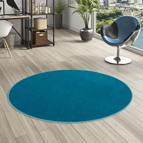 Snapstyle Runder Velours-Teppich in Petrol - Weich und strapazierfähig - Teppiche für Wohnzimmer, Schlafzimmer & Büro - Pflegeleicht, parkettfreundlich und ideal für Fußbodenheizung, verschiedene Durchmesser verfügbar.