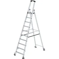 PROREGAL Stufen-Stehleiter mit Rollen | 10 Stufen - Leiter für Heim und Gewerbe, einseitig begehbar, rutschsicher und stabil für höchste Sicherheit bei jedem Einsatz.