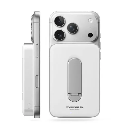 VONMÄHLEN Evergreen Mag mit Kickstand – 10.000 mAh Qi2-Powerbank für MagSafe - Praktische Powerbank mit integriertem Kickstand für freihändiges Laden und ideal für Video-Calls. Kabelloses Laden mit 15 W und USB-C mit 20 W für zusätzliche Geräte. Langlebige LCO-Akkutechnologie und nachhaltige Materialien sorgen für zuverlässige Leistung.