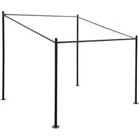 Pergola-Gestell MCW-A22 – Anbaupergola für Garten und Terrasse - Stabiles 3x3m Gestell aus pulverbeschichtetem Stahl, ideal für Tücher 275x275 cm. Mit zwei gekürzten Standfüßen für direkte Hauswand-Aufstellung und optimalem Wasserablauf.