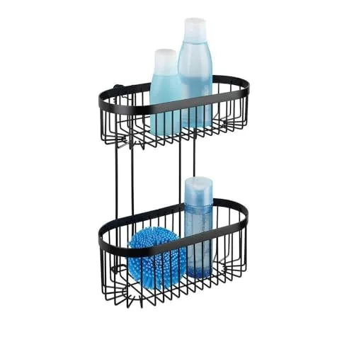 WENKO Wandregal 2 Etagen Classic Plus Black - Duschablage mit hochwertigem Rostschutz: Das Wandregal bietet 2 Etagen für Duschgel & Shampoo, einfach zu befestigen ohne Bohren und ideal für jedes Bad.