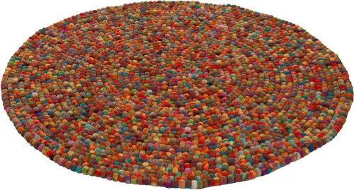 THEKO Wollteppich Felty 2.2 - Handgefertigter Filzkugel-Teppich aus reiner Wolle - Kurzflor-Teppiche, einzigartiges Design aus 100% Schurwolle, handgefertigt und farbenfroh für ein strahlendes Wohnambiente.