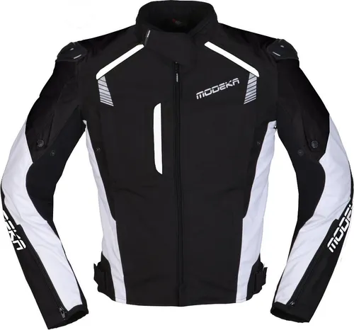 Modeka Lineos Motorradjacke für Männer, schwarz-weiß, Größe 2XL - Hochwertige Motorrad Textiljacke mit Schulterkappen und Belüftungsreißverschlüssen für optimalen Tragekomfort. Ideal für Fahrten bei jedem Wetter.