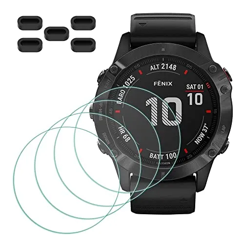 MTHGH Schutzfolie für Garmin fenix 6X 51mm/6X Pro/6X Pro Solar Smartwatch Displayschutzfolie [4 Stück] + Anti-Staub-Stecker 5 Stück, Glas 9H Härte Anti-Kratzer Blasenfreie Ultradünne Panzerfolie