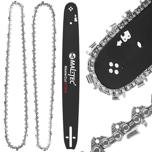MalTec Satz 16 Zoll 53cm Führungsschiene 2x Kette Kettensäge Motorsäge Verbrennungssäge Ersatzteile 1,5mm, Kettenteilung 0,325