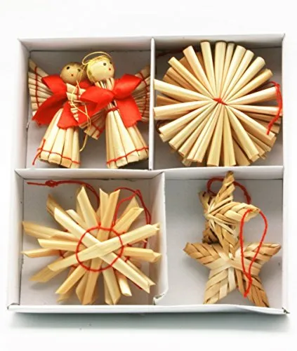 Geschenkestadl 100 Weihnachtsanhänger Stroh Anhänger (Engel Sterne)