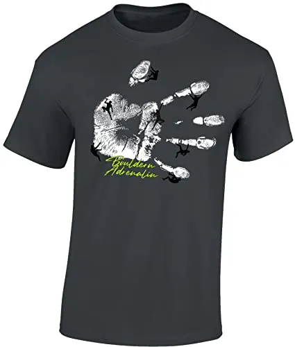 Baddery Kletter T-Shirt : Bouldern Adrenalin - Klettern Outdoor Ausrüstung Zubehör Geschenk (Dark Grey S)