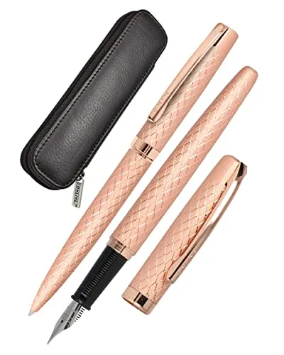 ONLINE Schreib-Set Eleganza Diamond Rosegold - 3-teiliges Set mit Füller und Kugelschreiber, elegantes Echt-Lederetui in Geschenkbox, ideal als Geschenk für besondere Anlässe