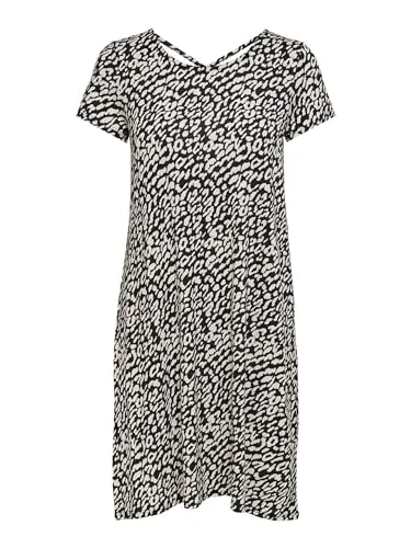 ONLY Damen Onlbera Back Lace Up S/S Dress JRS Noos, Schwarz mit Leo-Design - Sommerkleid mit trendigem Rückenschnürung und angesagtem Leo-Muster, perfekt für einen stylischen Auftritt im Sommer.