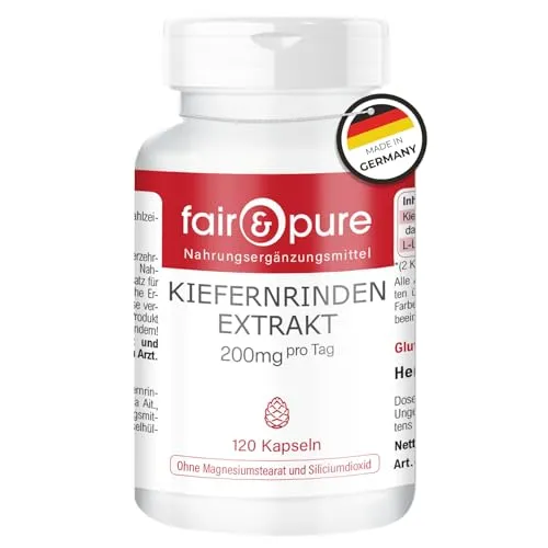 Fair & Pure Kiefernrinden Extrakt 200mg, 120 Kapseln, 95% Proanthocyanidine, veganes Nahrungsergänzungsmittel ohne Zusätze, in Deutschland hergestellt