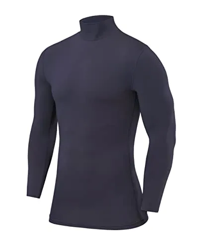 PowerLayer Kompressionsshirt Herren - Compression Shirt Funktionssshirt Langarm - Laufshirt Herren - Mock Neck Sportshirt - Longsleeve Oberteil Unterziehshirt - Dunkelgrau, M