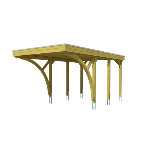Skan Holz Carport Friesland Set 6, 314 cm x 555 cm - Stabiler Einzelcarport aus imprägniertem Holz, idealer Schutz für Ihr Fahrzeug mit 221 cm Einfahrtshöhe und 125 kg/m² Schneelast, perfekt für jedes Wetter.