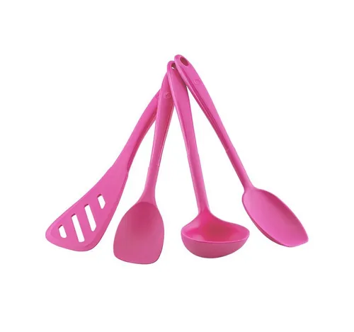 Kochblume Küchenorganizer-Set, 4-teilig - Praktisches Küchenutensilien-Set in Pink mit 4 Teilen: Design-Schlitzwender, Flexlöffel, Schöpflöffel und Soßenlöffel. Aus langlebigem Silikon mit Edelstahlkern und spülmaschinenfest für einfache Reinigung.