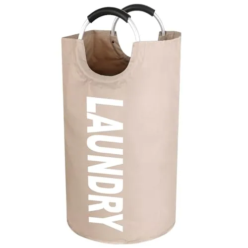 Faltbare Wäschekorb, 90L Kapazität Wäschesammler mit Griff, Wäschebox aus Oxford-Stoff, Wasserdicht Wäschesack Laundry basket, Tragbar Wäschesortierer Aufbewahrungsbehälter, Flaschensammler-Khaki