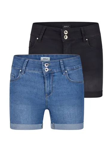 ONLY Jeans Shorts Damen 2er Pack - Stretch Kurz Skinny Fit - Damen-Shorts im 2er-Pack, modische Skinny Fit Jeans mit normal sitzendem Bund und Beinumschlag, ideal für Frühling und Sommer.