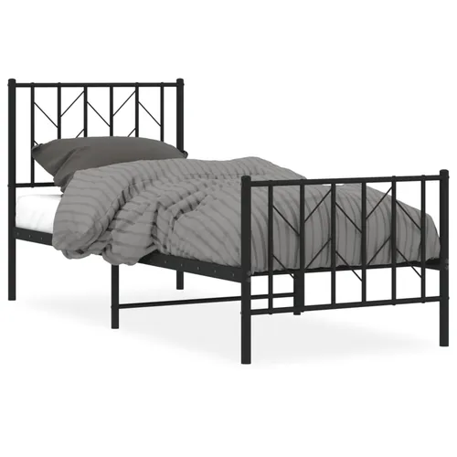 Bettgestell Metall Schwarz 75x190 cm mit Kopf- und Fußteil - Robustes Bettgestell aus pulverbeschichtetem Stahl, bietet Stabilität und zusätzlichen Stauraum. Ideal für dein Schlafzimmer und perfekt für eine Matratze von 75x190 cm.