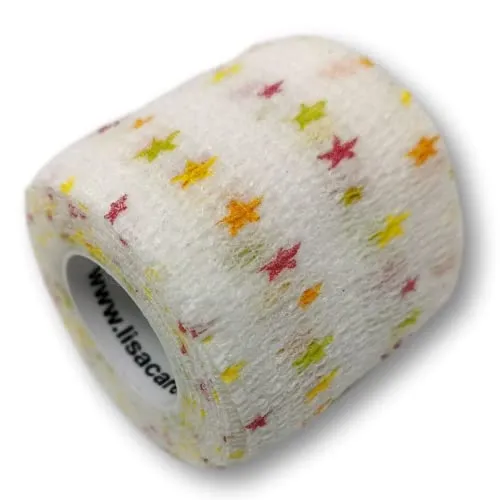 LisaCare Binden Verband - 2 Rollen 5cm breit - selbsthaftend, elastisch für Kinder - Riesige Farb- & Motivauswahl - Bandagen zum Trösten (Sterne)