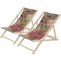 Ecd Germany 2er Set Klappbare Liegestühle Floral Braun-Rot-Grün - Praktische klappbare Liegestühle aus Holz – ideal für Garten & Strand. Mit verstellbarer Rückenlehne für individuellen Komfort und platzsparend zu verstauen. Perfekt für entspannte Sommertage!