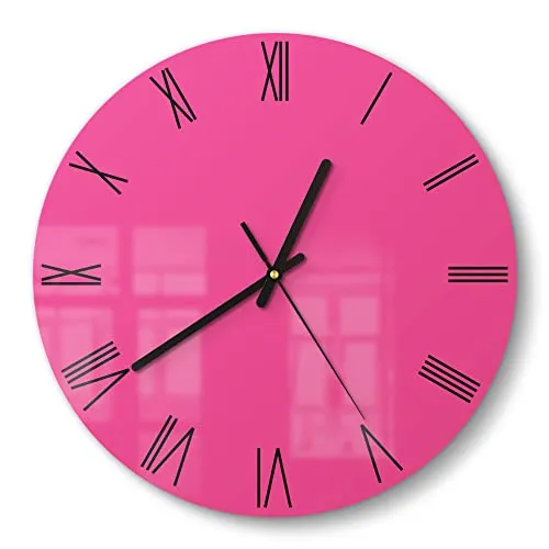 DEQORI Glasuhr - Runde Wanduhr in Rosa - Moderne Wanduhren aus bruchsicherem Glas, mit 3D-Tiefeneffekt und einfacher Montage dank vormontierter Wandhalterung.