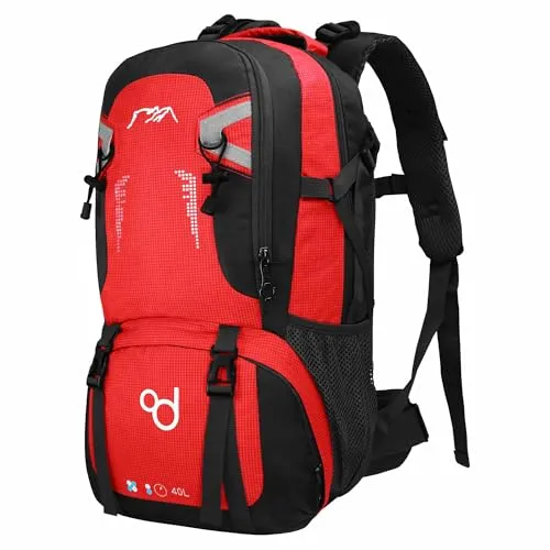 OcioDual Wanderrucksack 40L Rot, Travelite Rucksack, Arbeitsrucksack Herren, Wanderrucksack Herren, Rucksack Wasserdicht, Reiserucksack, Camping, Survival und Outdoor-Sport