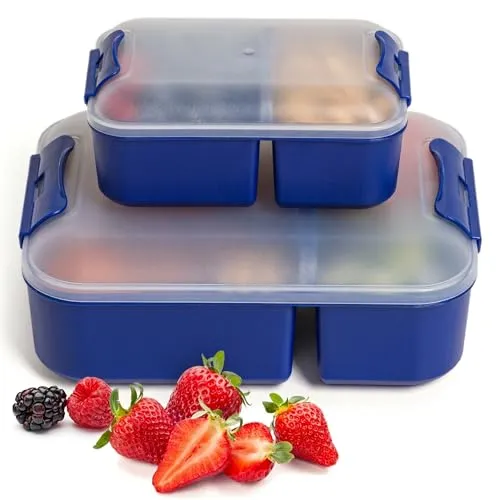 Hausfelder Brotdose mit Fächern 2er Set, Marineblau, BPA-frei | Lunchbox klein & groß mit Trennfächern, für Kinder & Erwachsene, BPA-frei