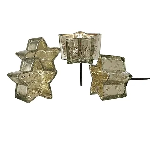 Loberon Steckwindlicht 4er Set Bernice - Sternförmige Teelichthalter aus Glas - Teelichthalter in edlem Silberfinish, ideal für weihnachtliche Tischdeko. Hochwertige Verarbeitung mit stabilem Eisendorn für sichere Befestigung in Gestecken.