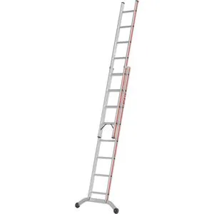 Hymer Schiebeleiter 604616 - 2 x 8 Sprossen, 5 m Arbeitshöhe - Leiter aus Aluminium, bis 150 kg belastbar, mit vereinfachtem Ein- & Ausfahren durch Stahlführungsbeschläge. Ideal für sichere Höhenarbeiten.