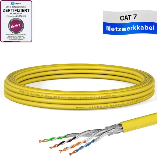 hb-digital CAT 7 Kabel Netzwerkkabel Installationskabel 5m S/FTP AWG23 LSZH gelb