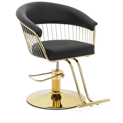 Physa Armlehnstuhl Friseurstuhl Lyme Black mit Fußstütze - Ergonomischer Friseurstuhl in Schwarz und Gold, höhenverstellbar von 44 - 54 cm, mit komfortabler Polsterung und stabiler Edelstahlkonstruktion. Ideal für Friseursalons und Kosmetikstudios.