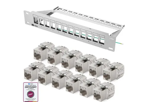 HB-DIGITAL Patchpanel 10 Zoll 12 Port CAT 8.1 - Kompaktes 12-Port Netzwerk-Panel für CAT 8.1 mit werkzeugloser Montage. Ideal für schnelle und zuverlässige Netzwerkverbindungen. Mit hochwertigem Gehäuse und praktischen Funktionen.