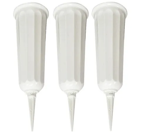 BAYLI Bodenvase 3er Set Grabvase aus Kunststoff mit Erdspieß, Friedhofsvase in Weiß