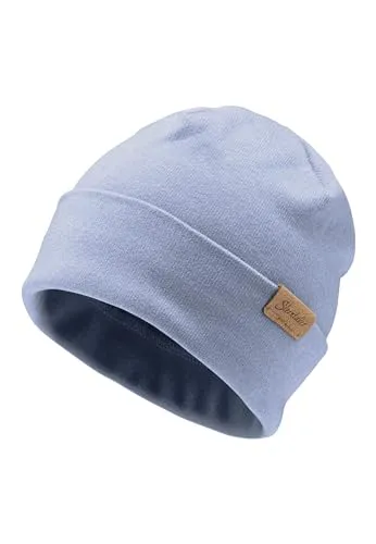 Sterntaler Beanie aus feiner Strickware - Zeitlose Unisex Mütze mit Umschlag - Verschiedene Tragevarianten - bequem und elastisch - samtblau, Größe 43
