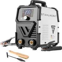 STAHLWERK Inverterschweißgerät ARC 200 Synergic Pro - Vollsynergisches MMA Inverter Schweißgerät für Stahl, Edelstahl, Aluminium und mehr, mit 7 Jahren Garantie und stufenlos einstellbarem Schweißstrom von 10 bis 200 A.