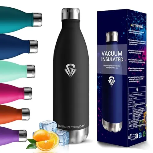 Trinkflasche Edelstahl, 1L Thermosflasche, BPA-Frei, Trinkflasche Sport, Auslaufsicher Wasserflasche, Thermosflasche Kohlensäure Geeignet, Edelstahl Flasche, Thermoskanne für Reisen, Sport, Camping