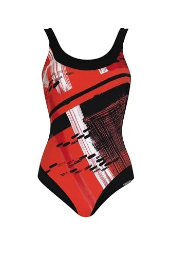 Sunmarin Badeanzug (1-St) in Schwarz/Rot - Badeanzug für Damen, Größe 38D, schnell trocknend und ideal für den Strand. Perfekt für einen maritimen Look!